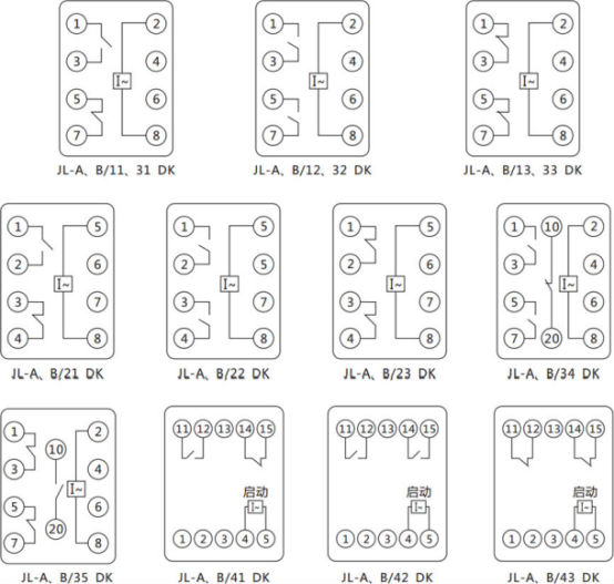 JL-A/11 DK型無輔源電流繼電器內部接線及外引端子圖(正視圖) JL-A/11 DK型無輔源電流繼電器內部接線及外引端子圖(正視圖)
