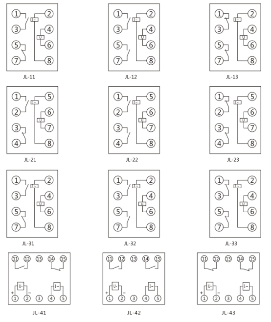 JL-22內(nèi)部接線及外引接線圖(正視圖) JL-22內(nèi)部接線及外引接線圖(正視圖)