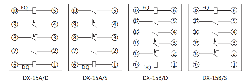 DX-15A信號繼電器內(nèi)部接線及外引接線圖 DX-15A信號繼電器內(nèi)部接線及外引接線圖