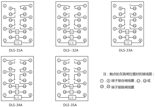 DLS-35A雙位置繼電器內(nèi)部接線圖 DLS-35A雙位置繼電器內(nèi)部接線圖