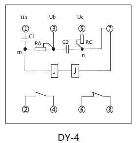 DY-4負(fù)序電壓繼電器內(nèi)部接線及外引接線圖 DY-4負(fù)序電壓繼電器內(nèi)部接線及外引接線圖
