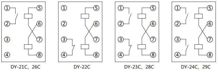 DY-21C、D電壓繼電器內(nèi)部接線圖