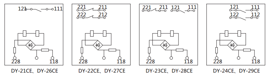 DY-21CE電壓繼電器內(nèi)部接線及外引接線圖 DY-21CE電壓繼電器內(nèi)部接線及外引接線圖