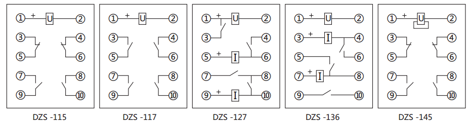 DZS-117延時(shí)中間繼電器內(nèi)部接線圖及外引接線圖