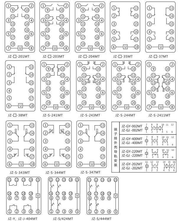 JZ-Y-201MT跳位、合位、電源監(jiān)視中間繼電器內(nèi)部接線圖