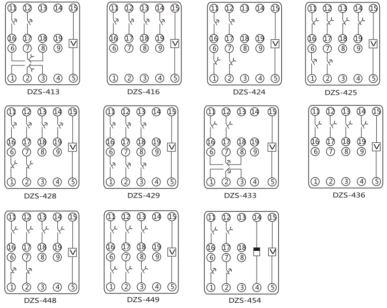 DZY(J)-401中間繼電器內(nèi)部端子外引接線圖(正視) DZY(J)-401中間繼電器內(nèi)部端子外引接線圖(正視)